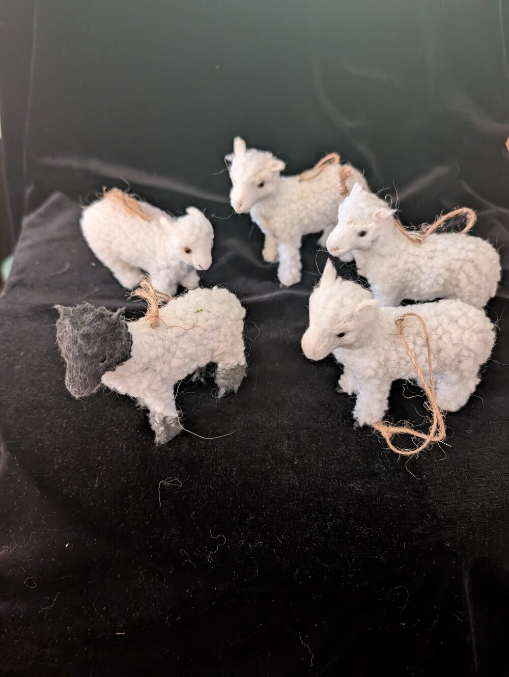 Set of 15  Vintage White Wool Lamb Ornaments